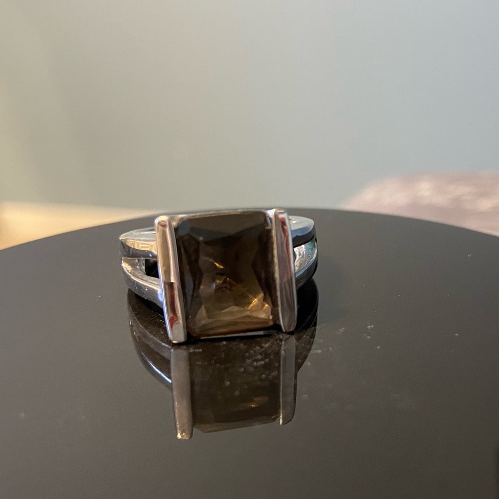 Smokey topaz and silver statement ring